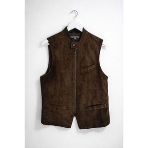 John Varvatos %100 Goat Suede Brwon Vest Stand Collar Mens Size 46